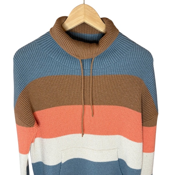 CARVE Designs Womens Cowl Neck Striped Pullover Sweater Size M Thumbhole Sleeves - Picture 2 of 6